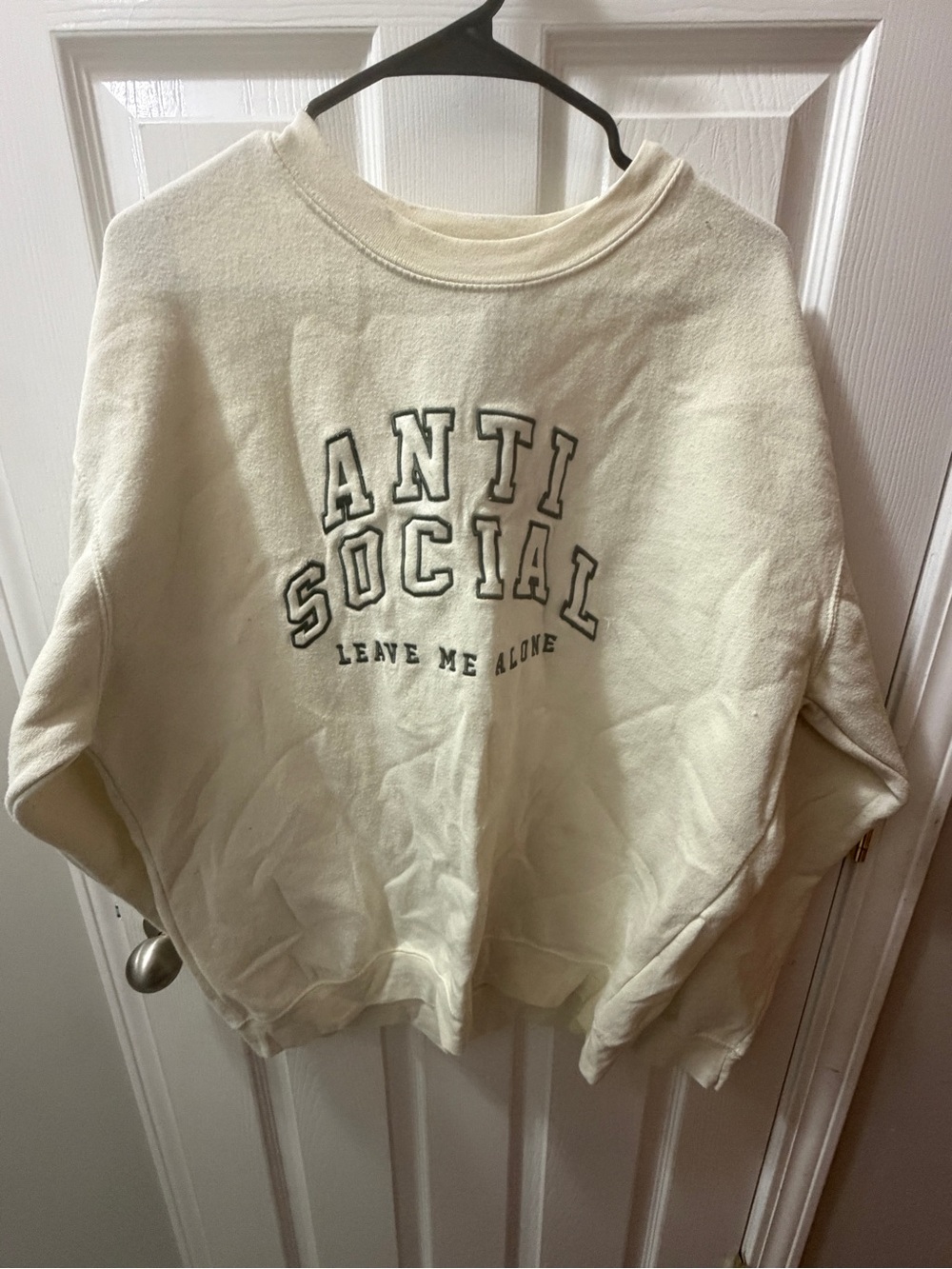 Persaya Cream 'Anti Social' Graphic Crewneck Sweater